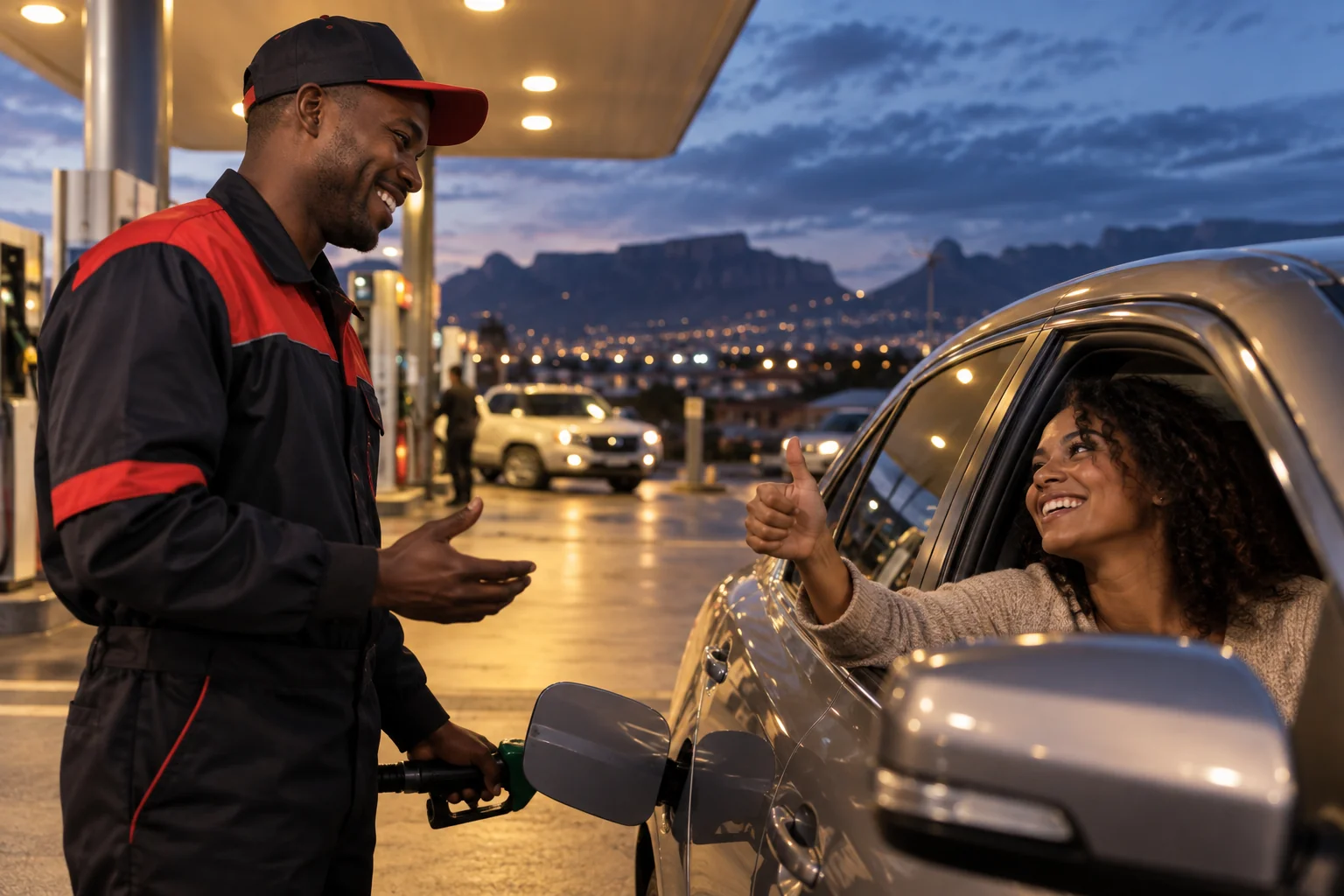 A fuel attendant speaking with a driver