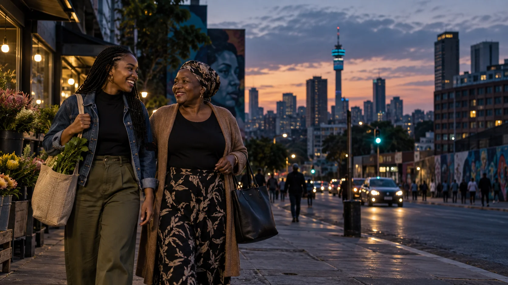 Two customers walking through a South African neighbourhood