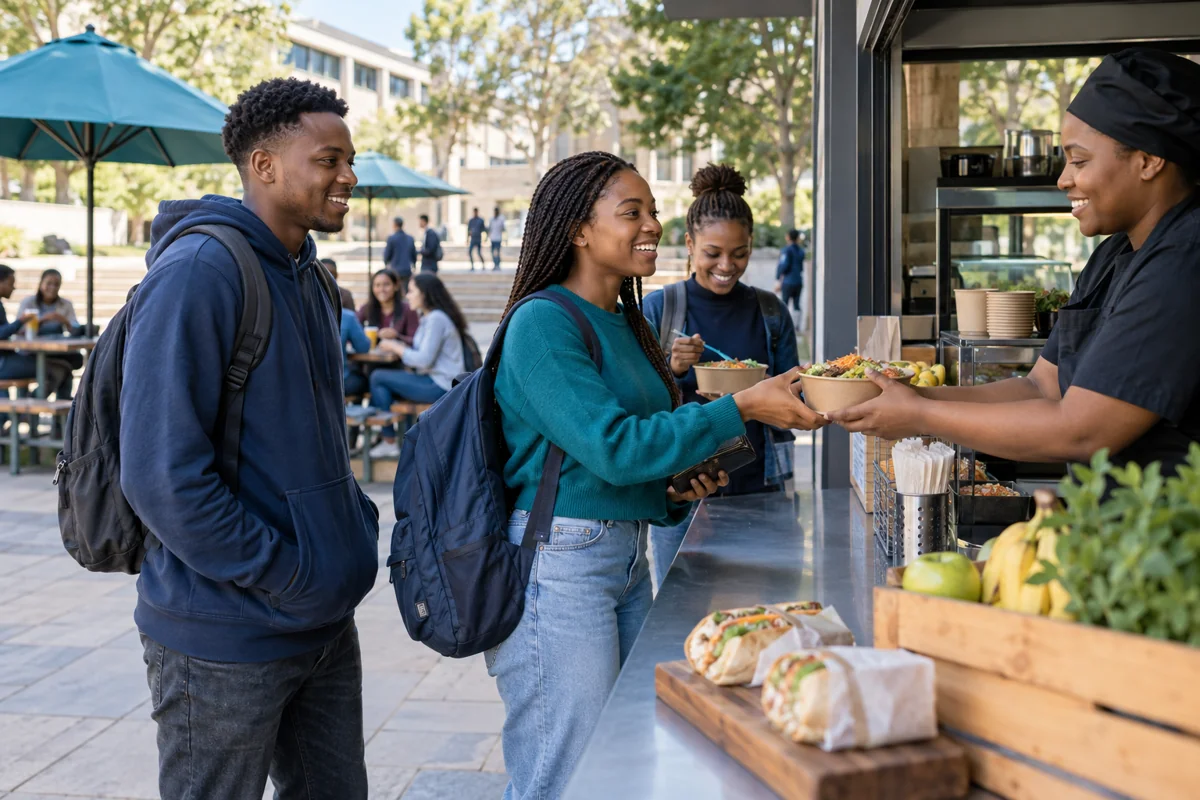University students buying lunch at a campus tuckshop